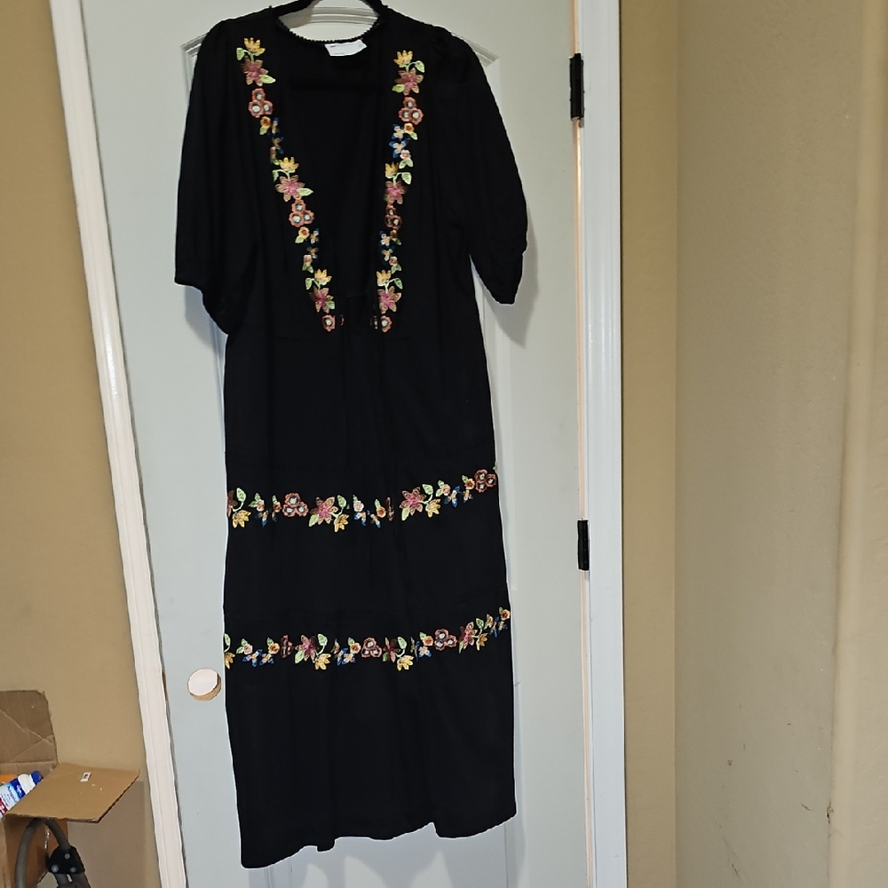 ASOS Black Maxi Dress with Embroidered Floral Trim